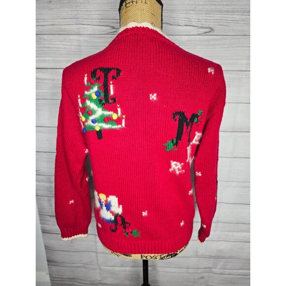 Vintage Belle Pointe Red Knit Christmas Cardigan Sweater - Picture 6 of 16